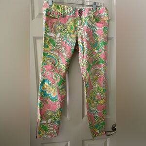 Lilly Pulitzer Worth Skinny Mini Ankle Zip Jeans Elephant Tropical Print 6